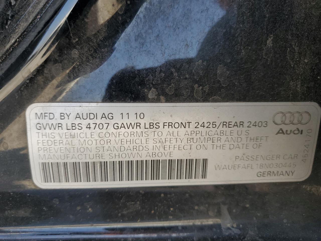 2011 Audi A4 Premium Plus VIN: WAUEFAFL1BN030445 Lot: 63469265