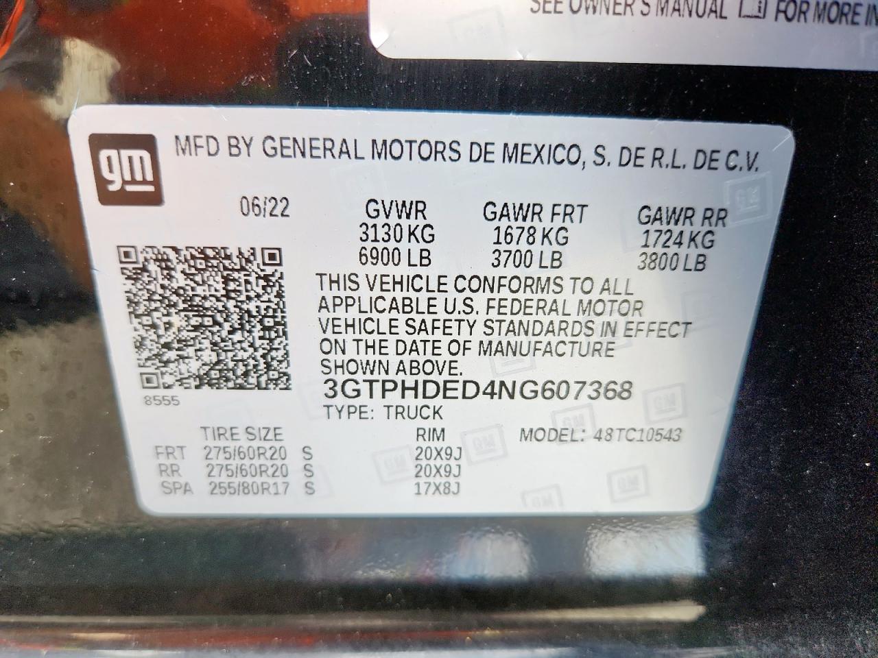 2022 GMC Sierra C1500 Slt VIN: 3GTPHDED4NG607368 Lot: 64433075