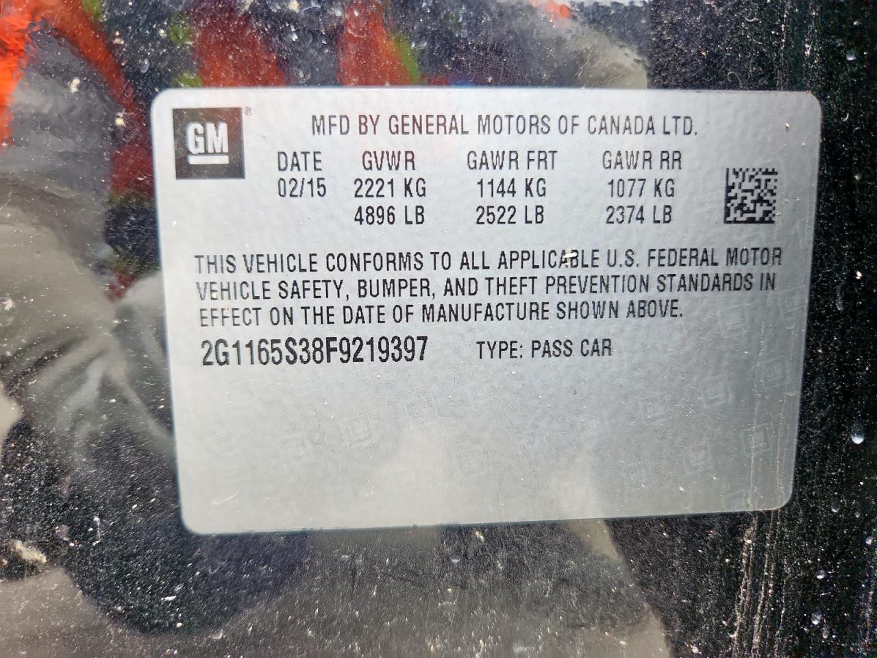 2015 Chevrolet Impala Ltz VIN: 2G1165S38F9219397 Lot: 65169525