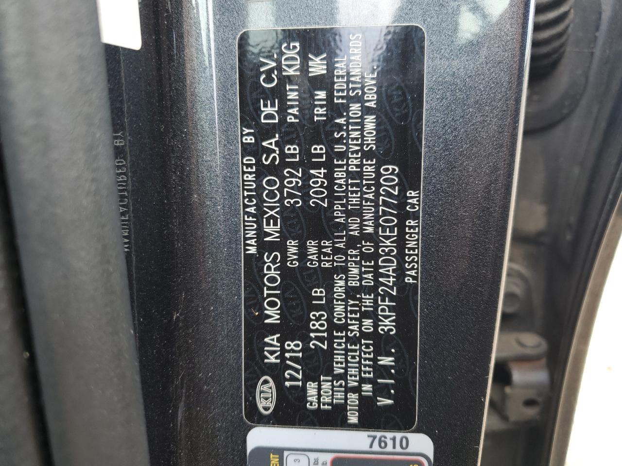 2019 Kia Forte Fe VIN: 3KPF24AD3KE077209 Lot: 64640935