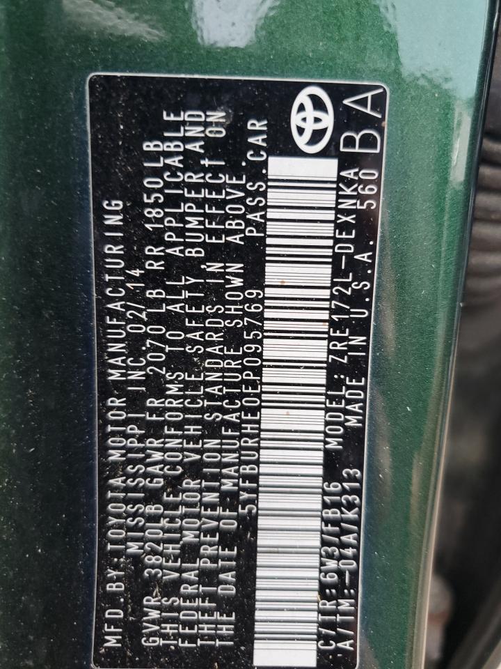 5yfburhe0ep095769 5YFBURHE0EP095769 2014 Toyota Corolla L
