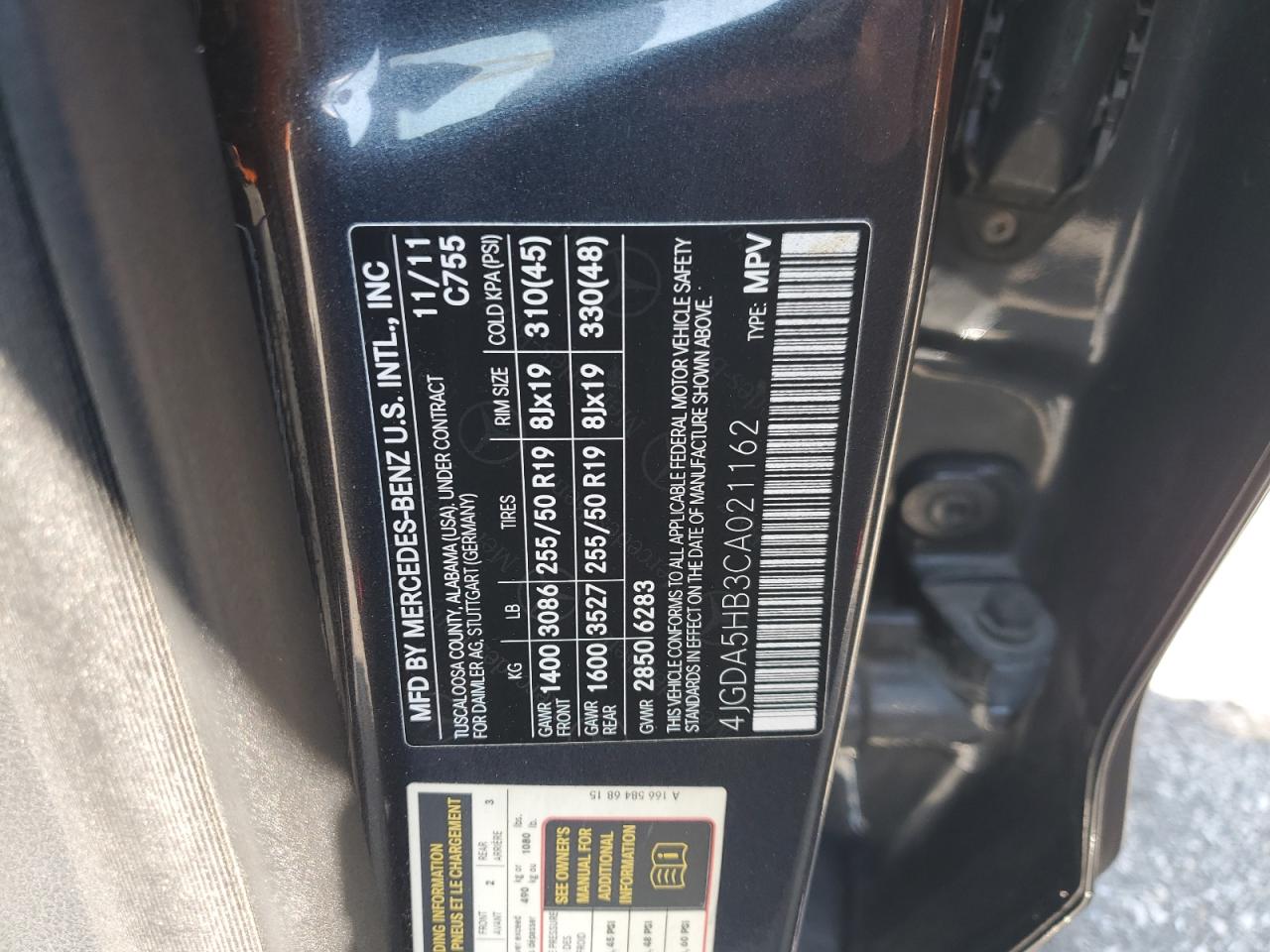 2012 Mercedes-Benz Ml 350 4Matic VIN: 4JGDA5HB3CA021162 Lot: 63347105