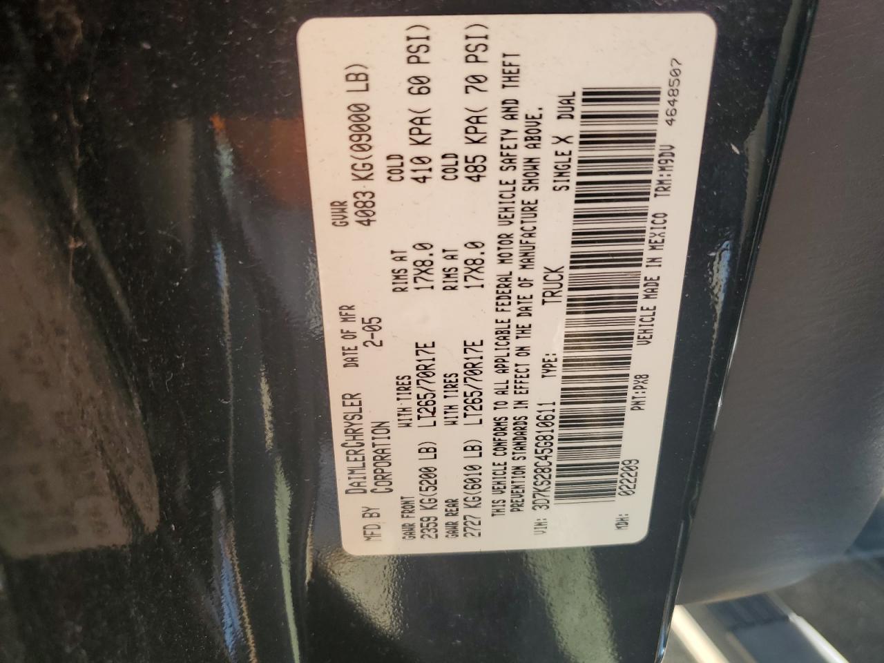 2005 Dodge Ram 2500 St VIN: 3D7KS28C45G810611 Lot: 63159555