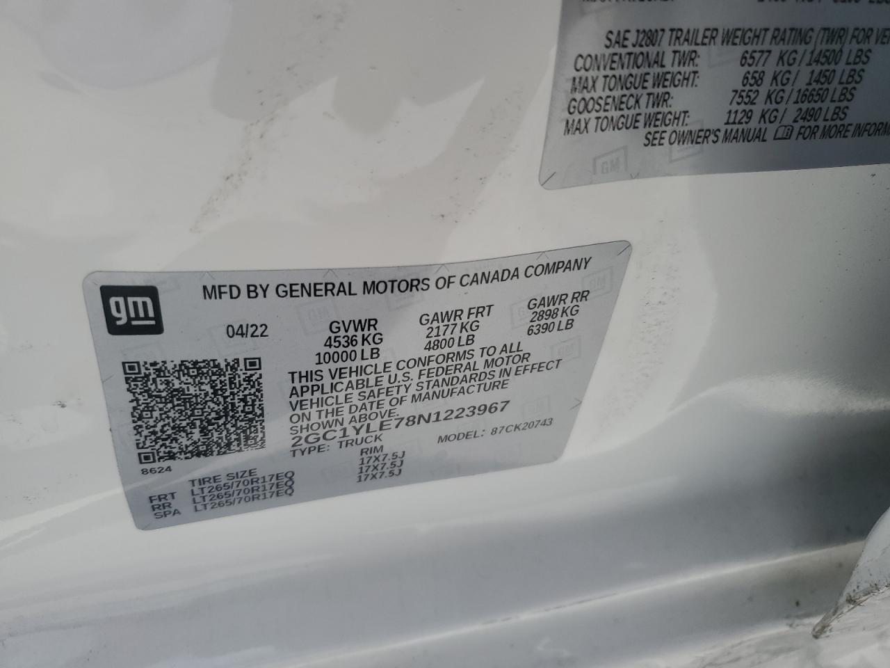 2022 Chevrolet Silverado K2500 Heavy Duty VIN: 2GC1YLE78N1223967 Lot: 62669755