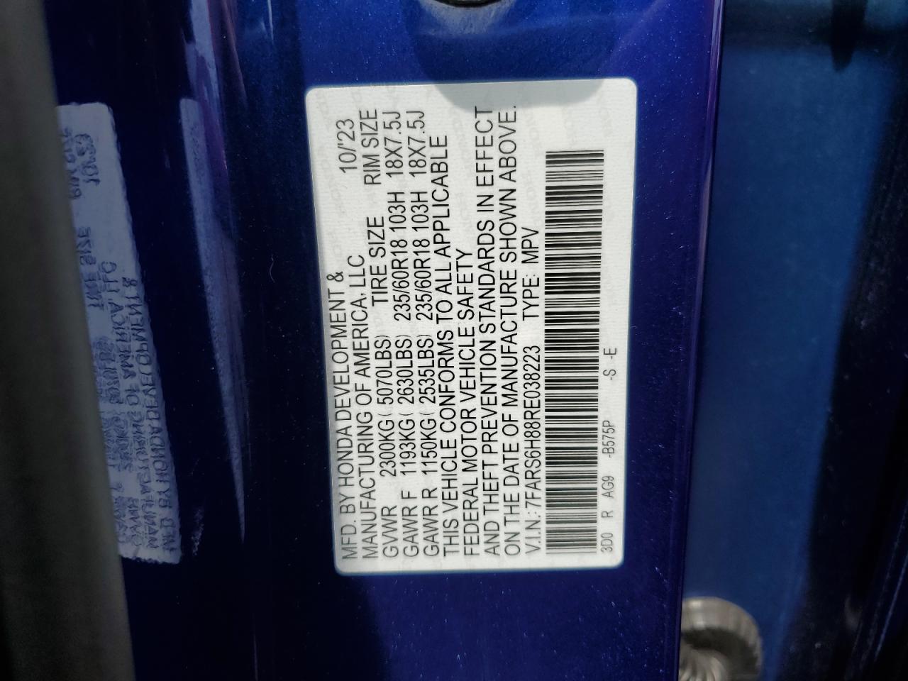 2024 Honda Cr-V Sport-L VIN: 7FARS6H88RE038223 Lot: 64161515