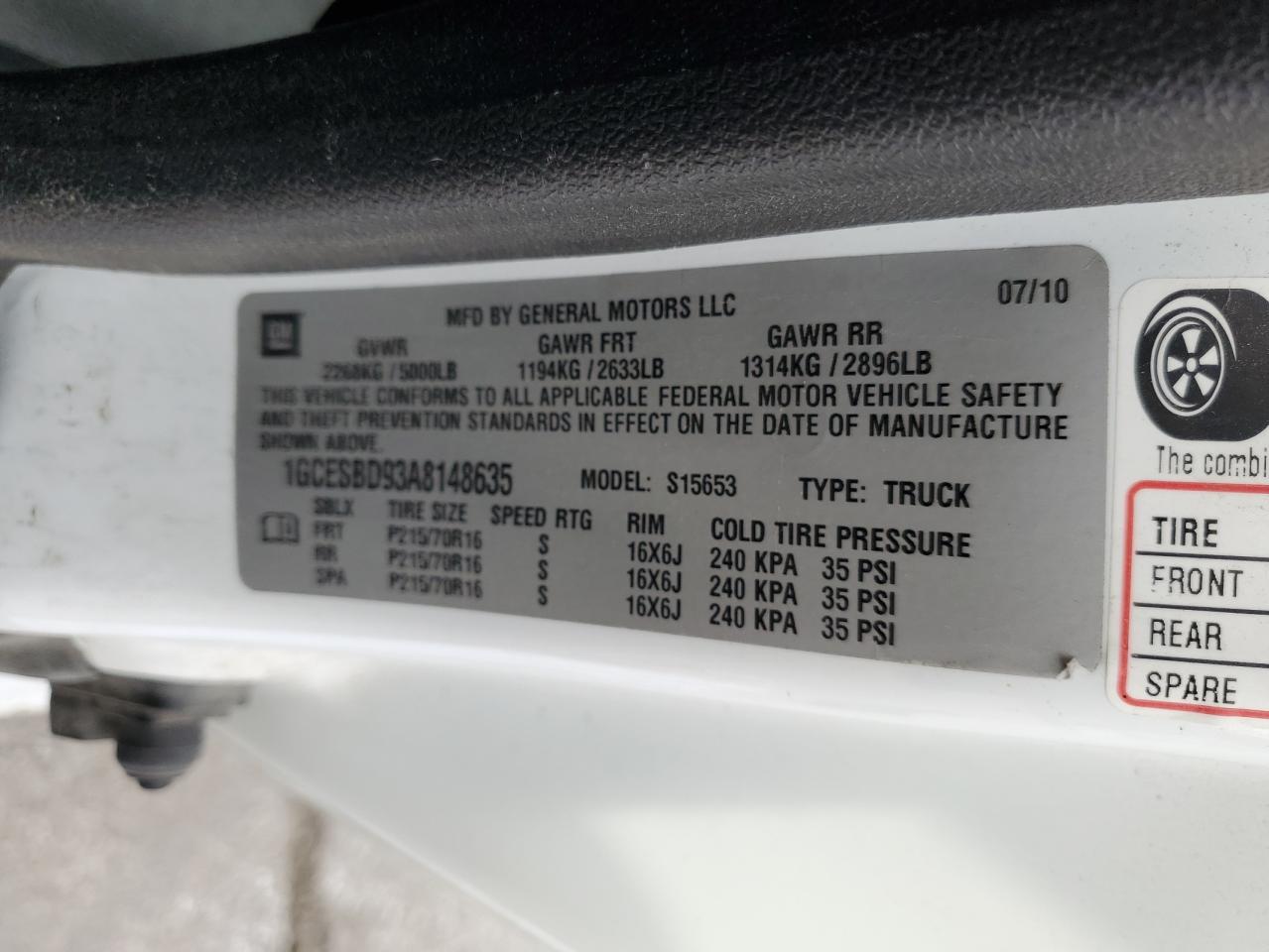 2010 Chevrolet Colorado VIN: 1GCESBD93A8148635 Lot: 64923175