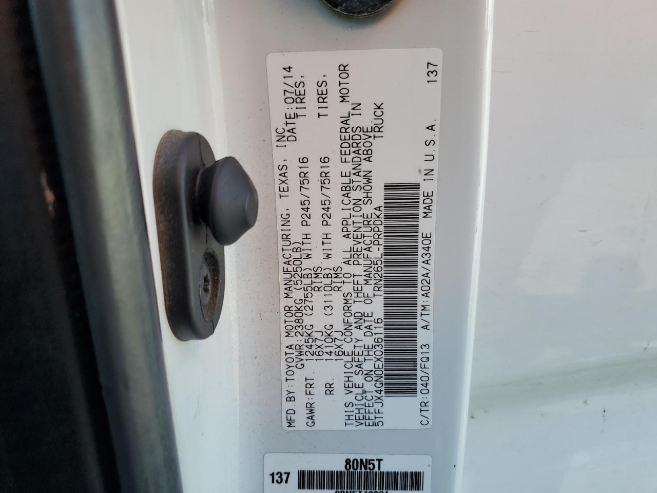 5tfjx4gn0ex036116 5TFJX4GN0EX036116 2014 Toyota Tacoma Double Cab