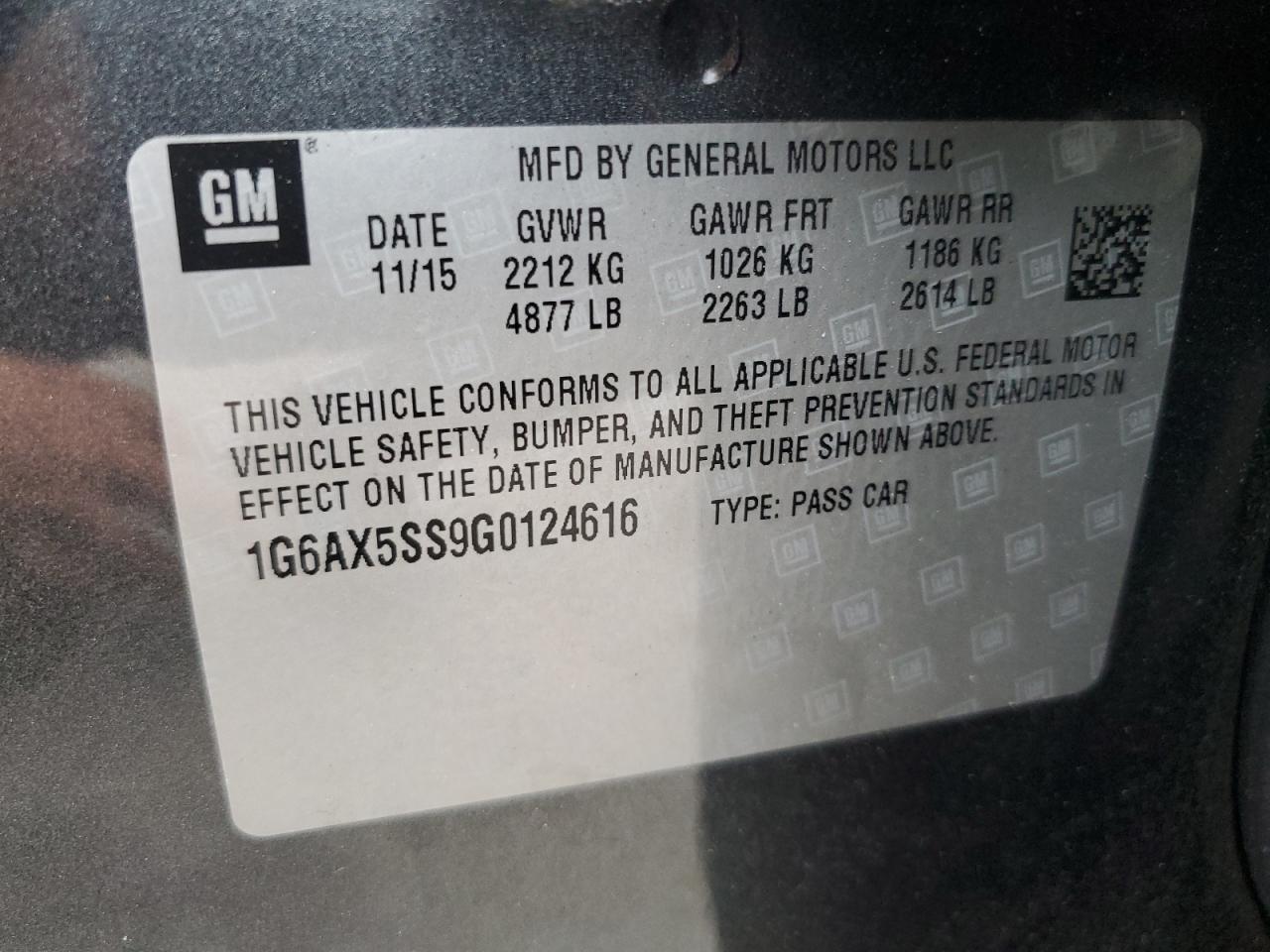 2016 Cadillac Cts Luxury Collection VIN: 1G6AX5SS9G0124616 Lot: 65079955