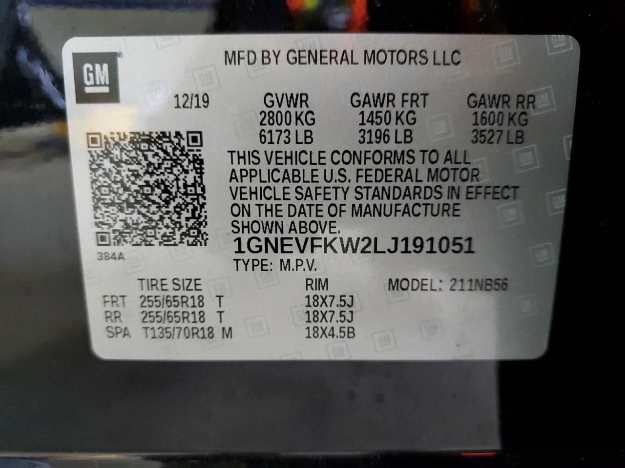 2020 Chevrolet Traverse Ls VIN: 1GNEVFKW2LJ191051 Lot: 64252995