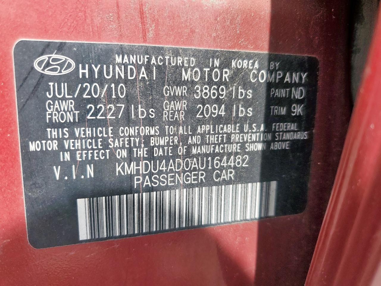 2010 Hyundai Elantra Blue VIN: KMHDU4AD0AU164482 Lot: 65204915