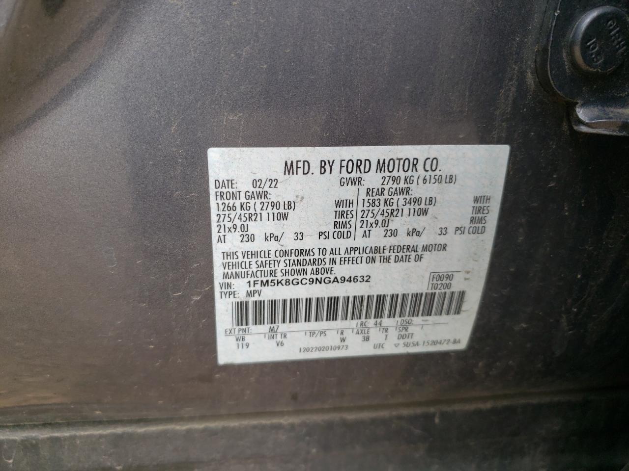 2022 Ford Explorer St VIN: 1FM5K8GC9NGA94632 Lot: 64251345