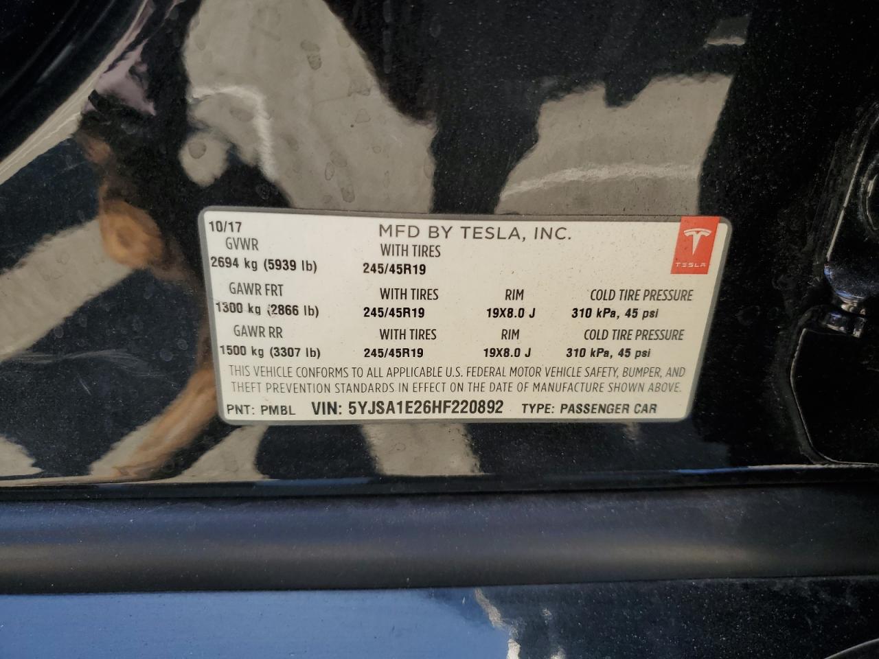 2017 Tesla Model S VIN: 5YJSA1E26HF220892 Lot: 64275025