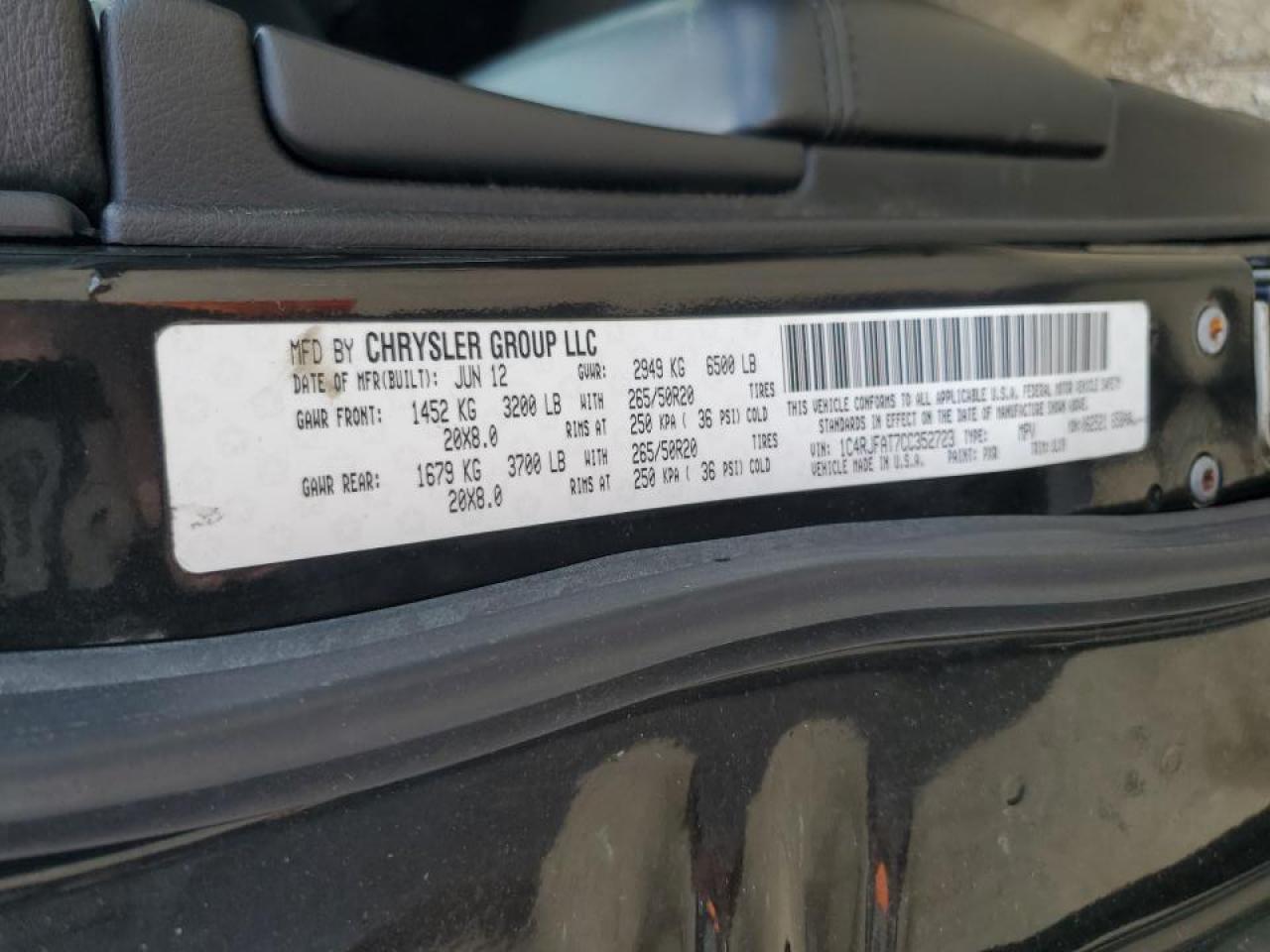 2012 Jeep Grand Cherokee Laredo VIN: 1C4RJFAT7CC352723 Lot: 65296315