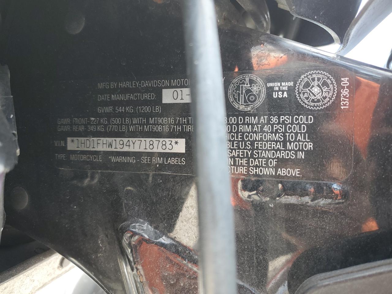 2004 Harley-Davidson Flhpi VIN: 1HD1FHW194Y718783 Lot: 64095405