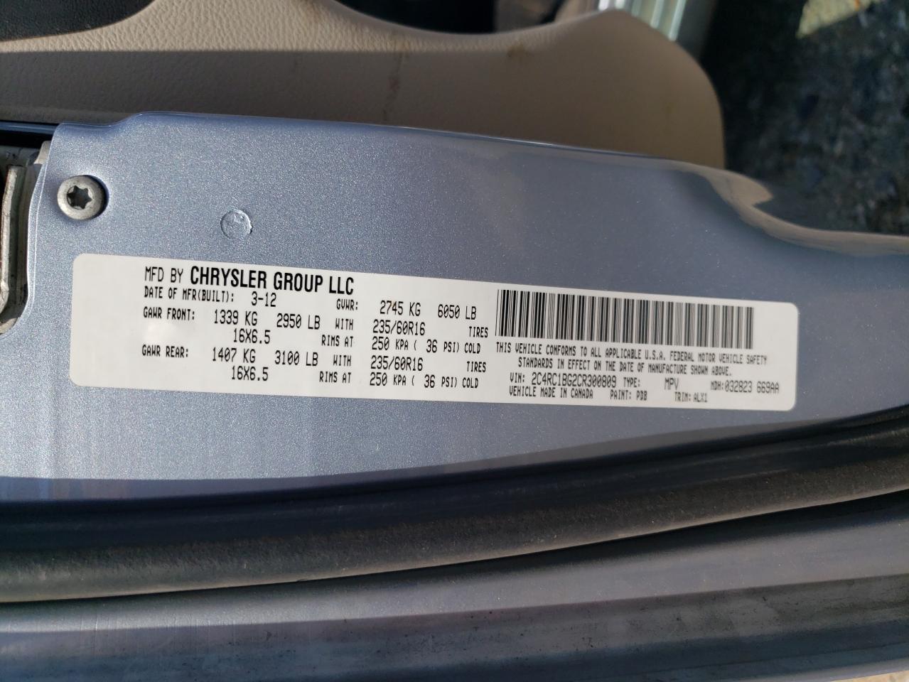 2012 Chrysler Town & Country Touring VIN: 2C4RC1BG2CR300809 Lot: 64178505
