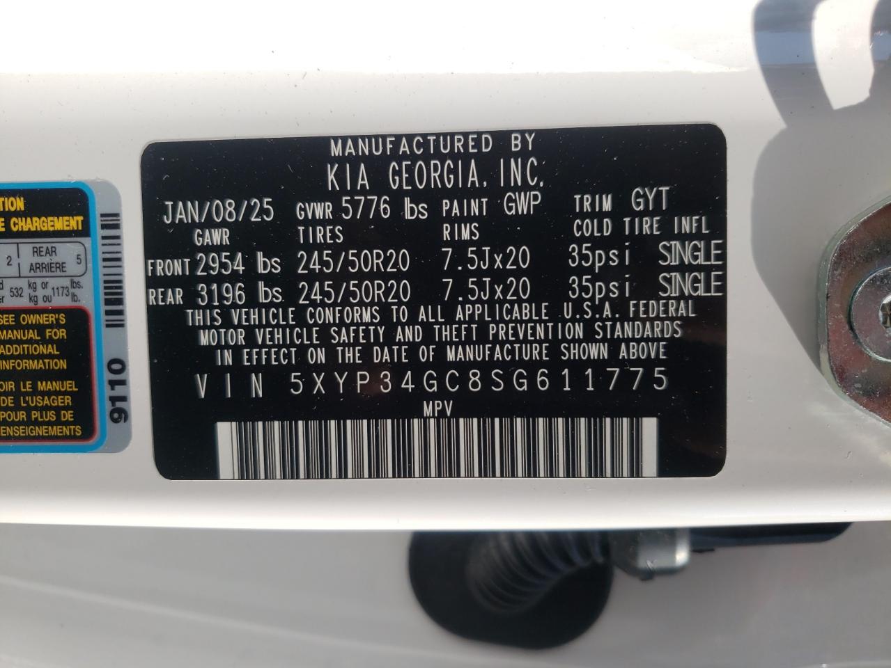 2025 Kia Telluride Ex VIN: 5XYP34GC8SG611775 Lot: 63292905