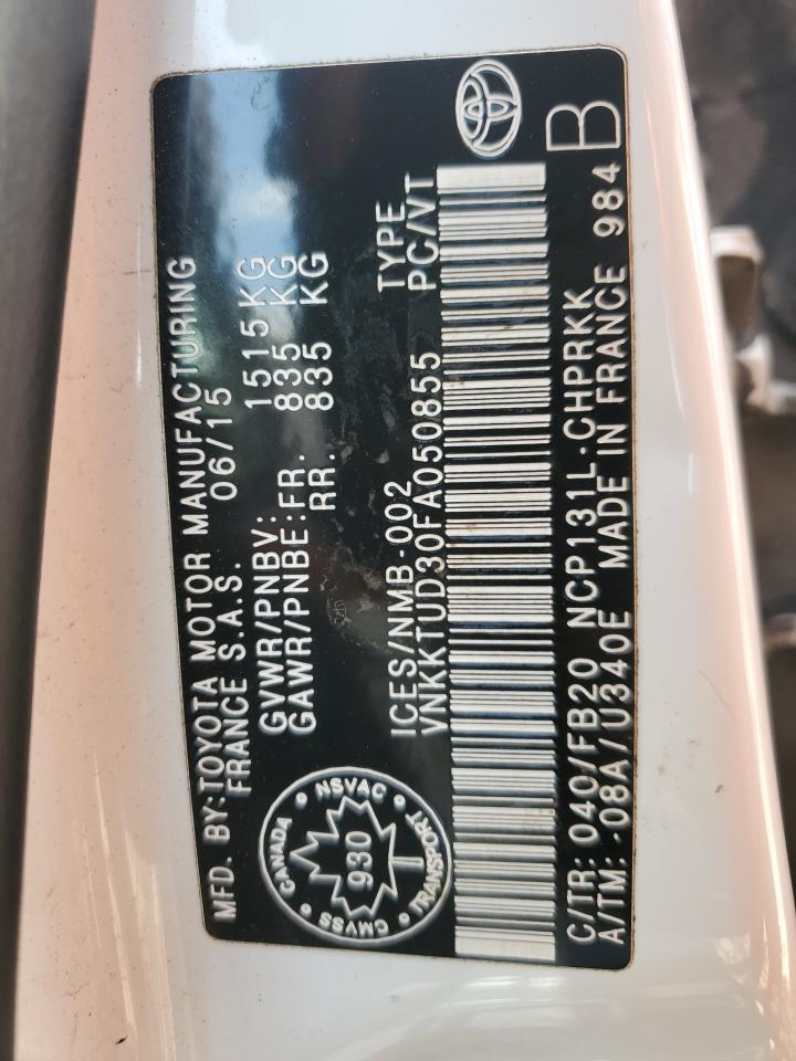 2015 Toyota Yaris VIN: VNKKTUD30FA050855 Lot: 63292265