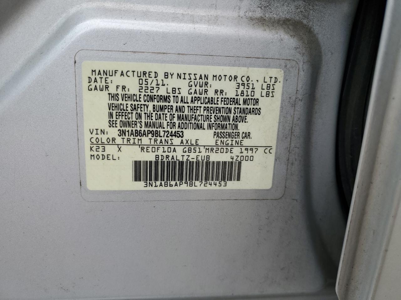 2011 Nissan Sentra 2.0 VIN: 3N1AB6AP9BL724453 Lot: 63061545