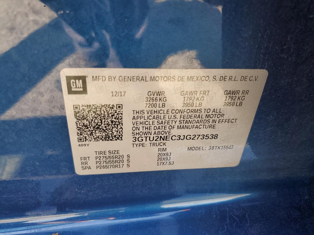 2018 GMC Sierra K1500 Slt VIN: 3GTU2NEC3JG273538 Lot: 65256845