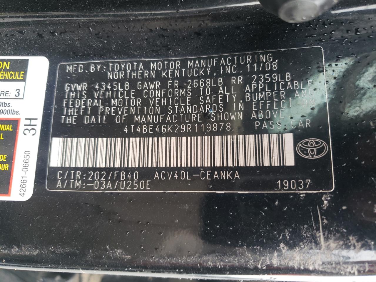 2009 Toyota Camry Base VIN: 4T4BE46K29R119878 Lot: 67011265