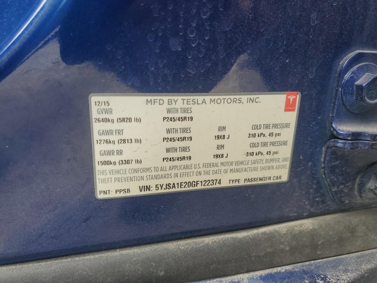 2016 Tesla Model S VIN: 5YJSA1E20GF122374 Lot: 64729815