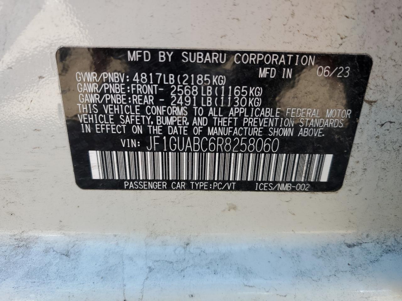 2024 Subaru Impreza VIN: JF1GUABC6R8258060 Lot: 64492215