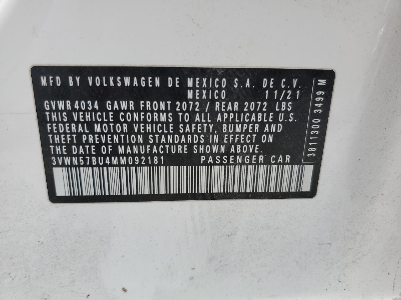 2021 Volkswagen Jetta S VIN: 3VWN57BU4MM092181 Lot: 65321545