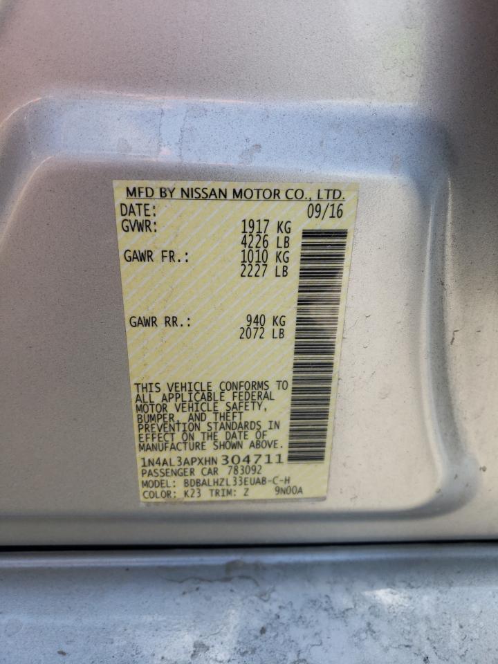 2017 Nissan Altima 2.5 VIN: 1N4AL3APXHN304711 Lot: 63276605