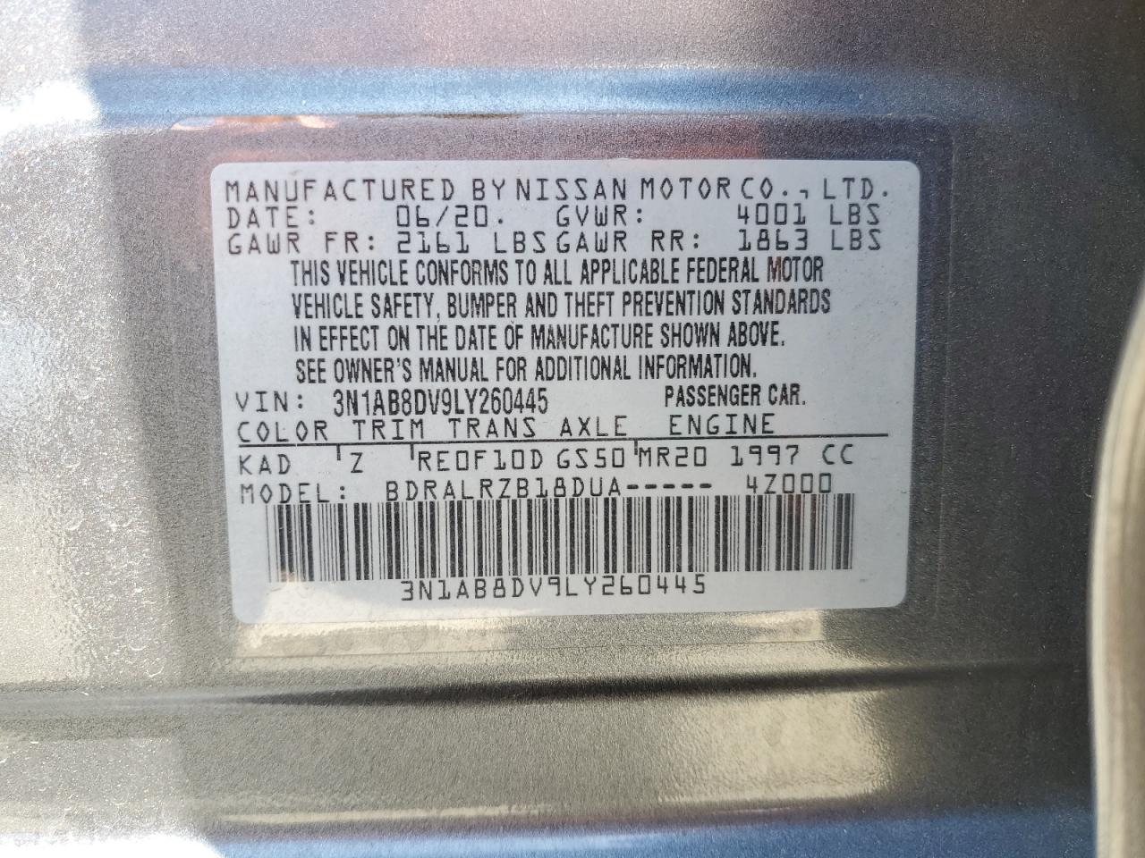2020 Nissan Sentra Sr VIN: 3N1AB8DV9LY260445 Lot: 63713215