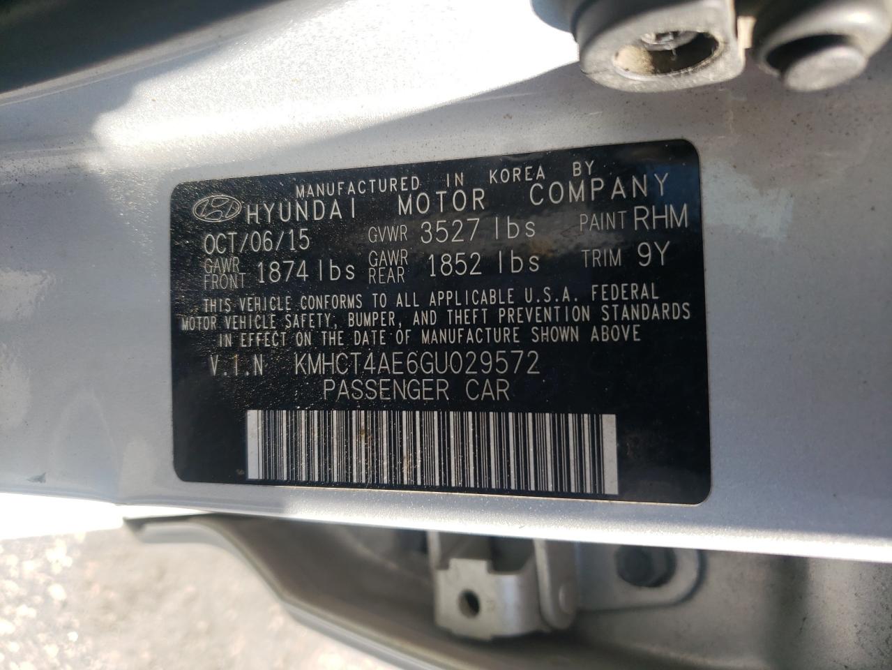 2016 Hyundai Accent Se VIN: KMHCT4AE6GU029572 Lot: 64411475