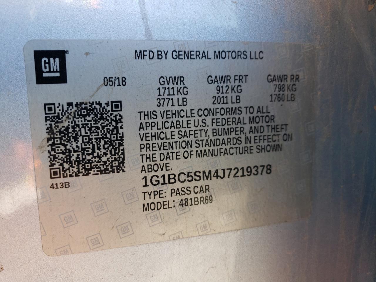 2018 Chevrolet Cruze Ls VIN: 1G1BC5SM4J7219378 Lot: 63408705