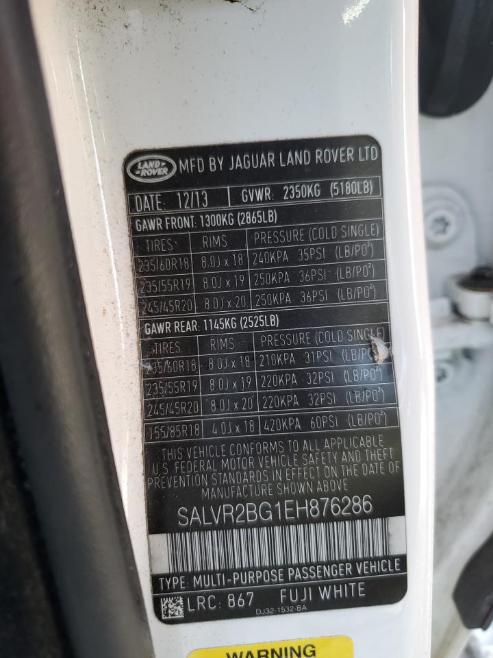 2014 Land Rover Range Rover Evoque Pure Premium VIN: SALVR2BG1EH876286 Lot: 64884465