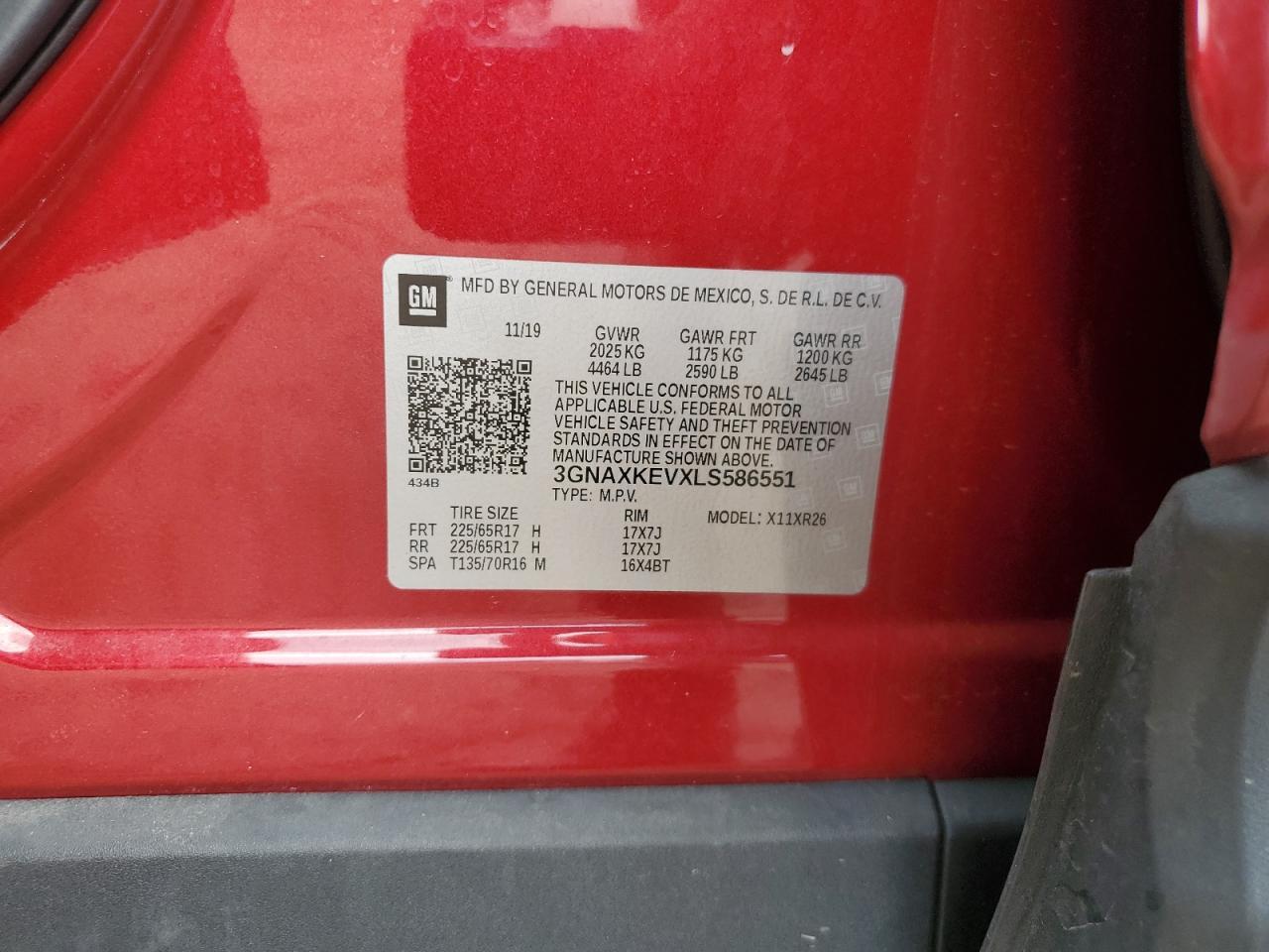 2020 Chevrolet Equinox Lt VIN: 3GNAXKEVXLS586551 Lot: 65264495