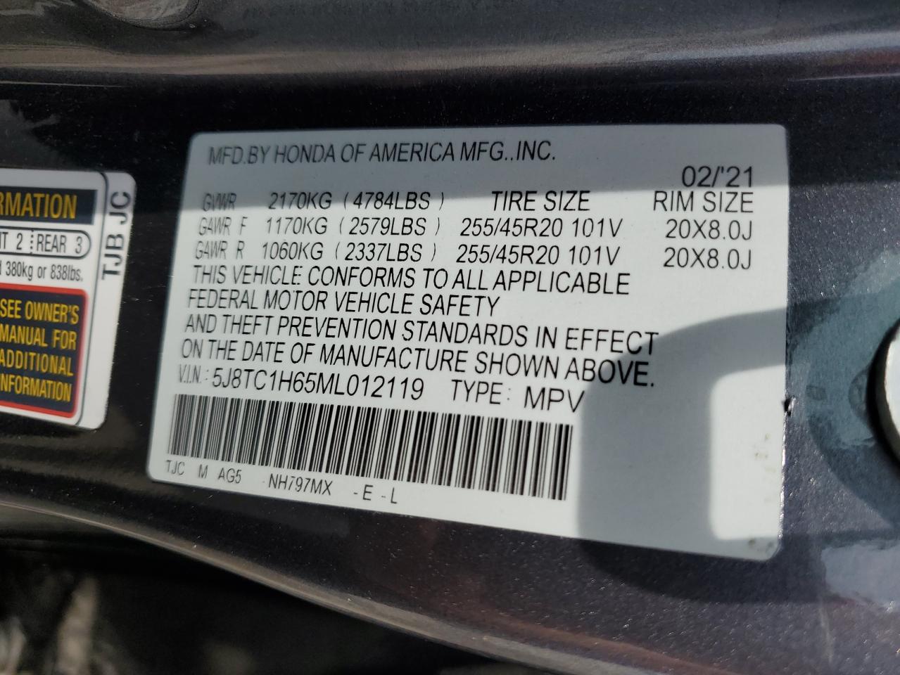 5j8tc1h65ml012119 5J8TC1H65ML012119 2021 Acura Rdx A-Spec