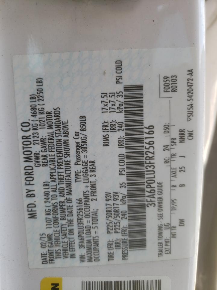 2015 Ford Fusion Se Hybrid VIN: 3FA6P0LU3FR256166 Lot: 66219195