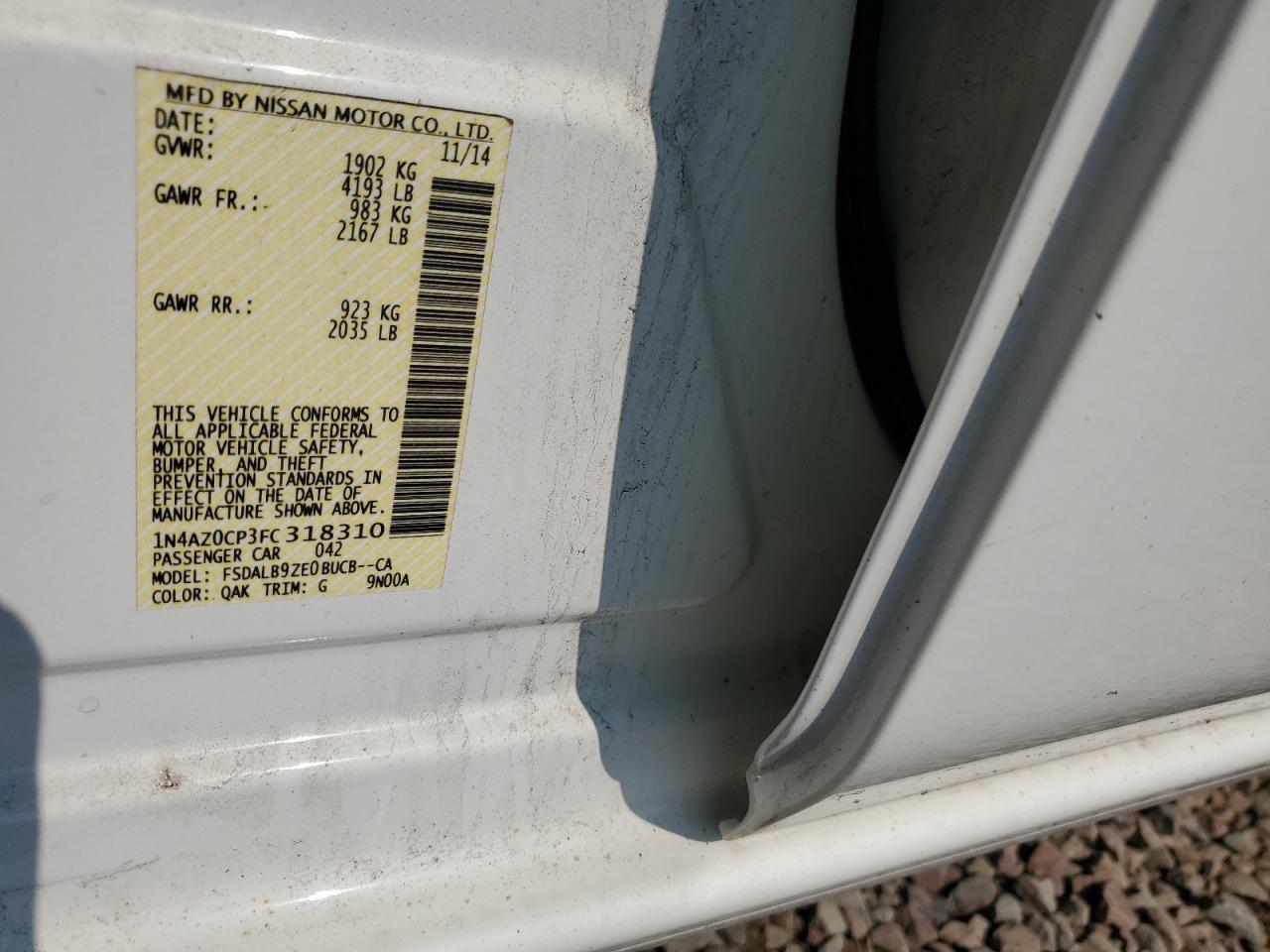 2015 Nissan Leaf S VIN: 1N4AZ0CP3FC318310 Lot: 63159845
