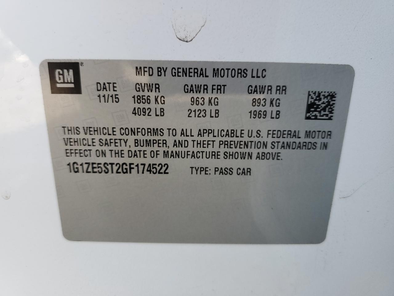 2016 Chevrolet Malibu Lt VIN: 1G1ZE5ST2GF174522 Lot: 65463375