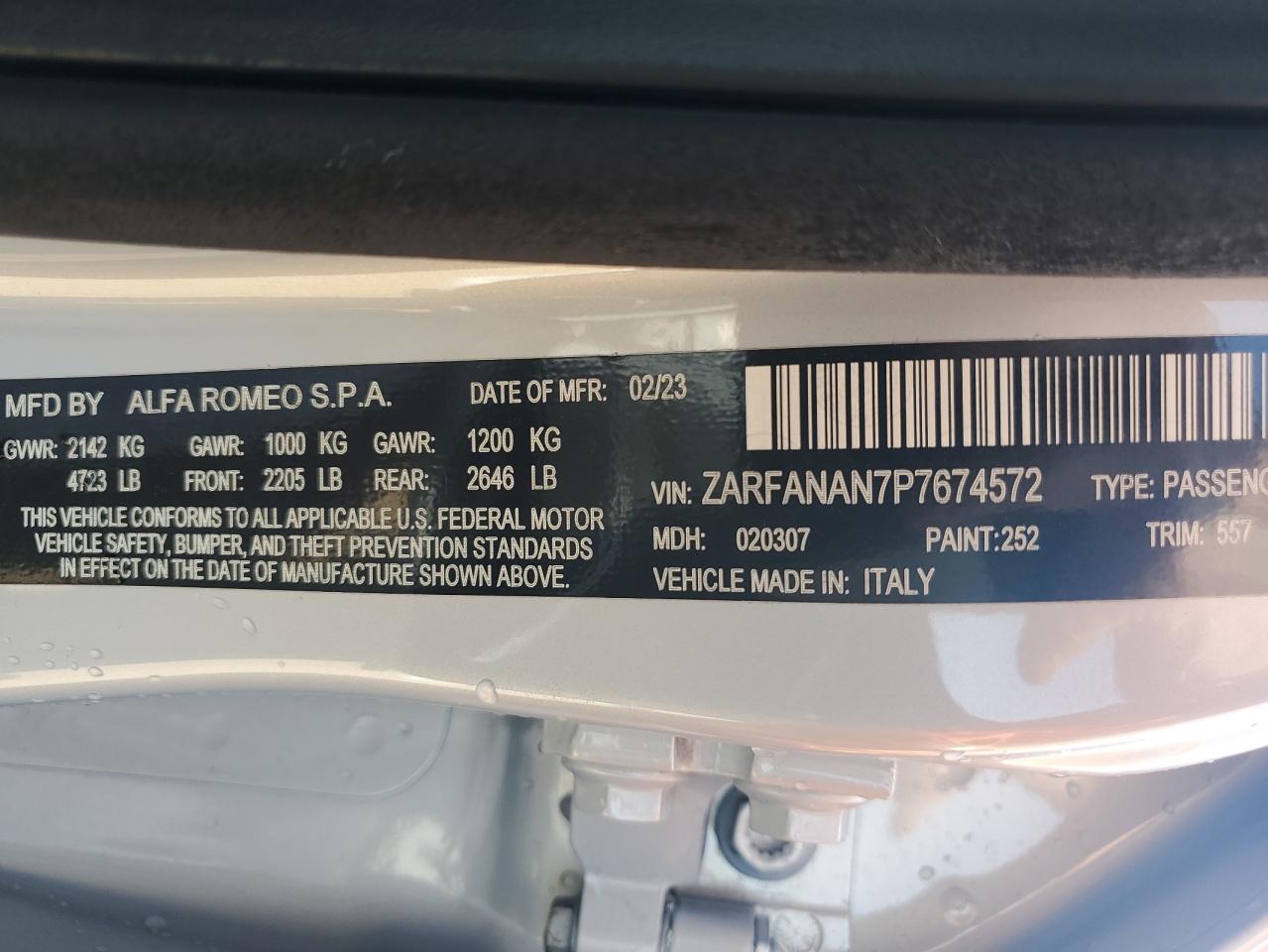 zarfanan7p7674572 ZARFANAN7P7674572 2023 Alfa Romeo Giulia Sprint