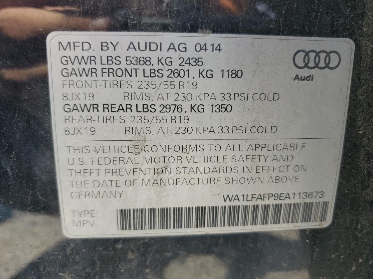 2014 Audi Q5 Premium Plus VIN: WA1LFAFP9EA113673 Lot: 65153605