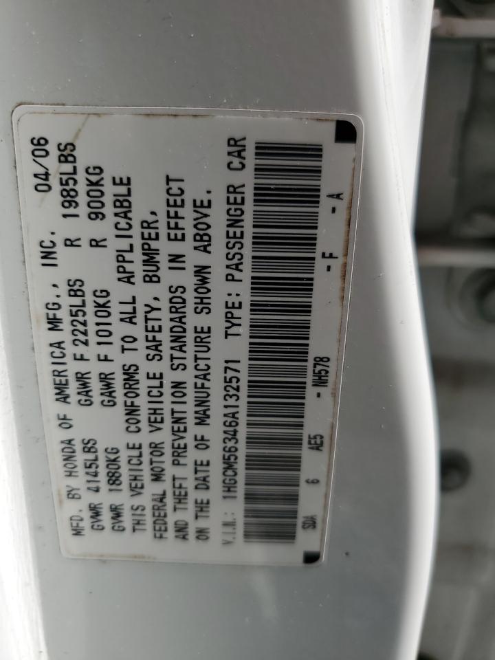 2006 Honda Accord Se VIN: 1HGCM56346A132571 Lot: 62638895