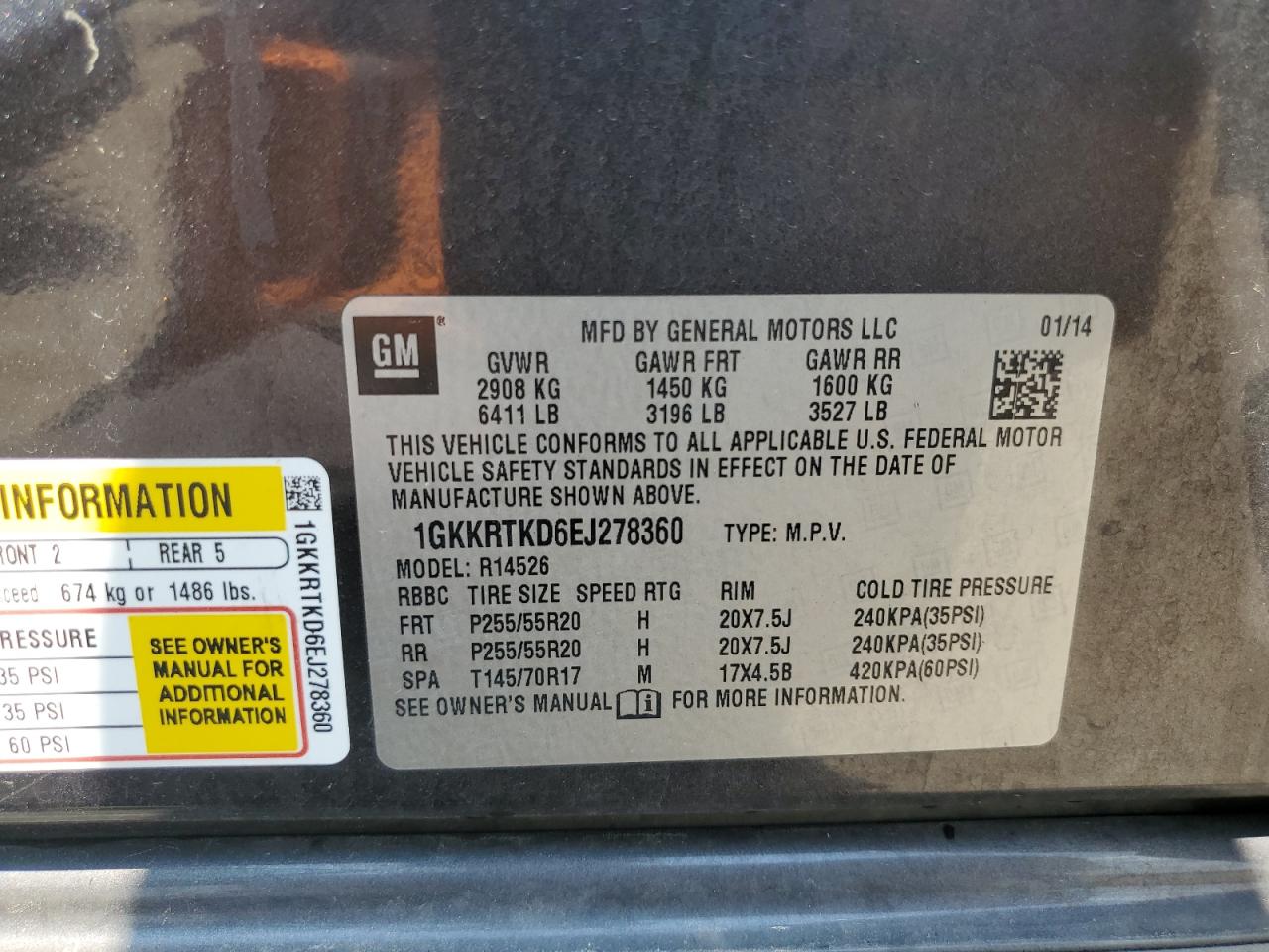 2014 GMC Acadia Denali VIN: 1GKKRTKD6EJ278360 Lot: 63506275