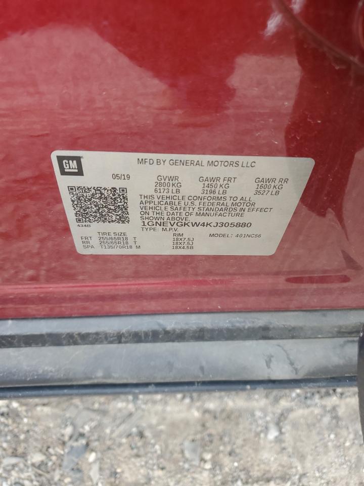 2019 Chevrolet Traverse Lt VIN: 1GNEVGKW4KJ305880 Lot: 66286495