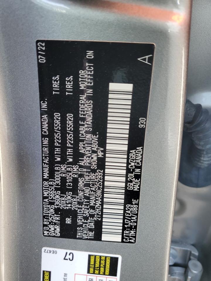 2022 Lexus Rx 350 VIN: 2T2HZMAA9NC252992 Lot: 64631245
