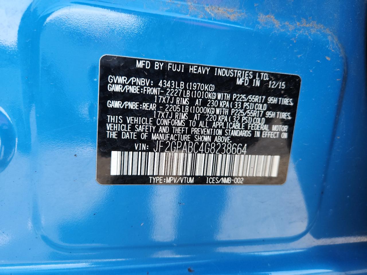 2016 Subaru Crosstrek Premium VIN: JF2GPABC4G8238664 Lot: 64109135