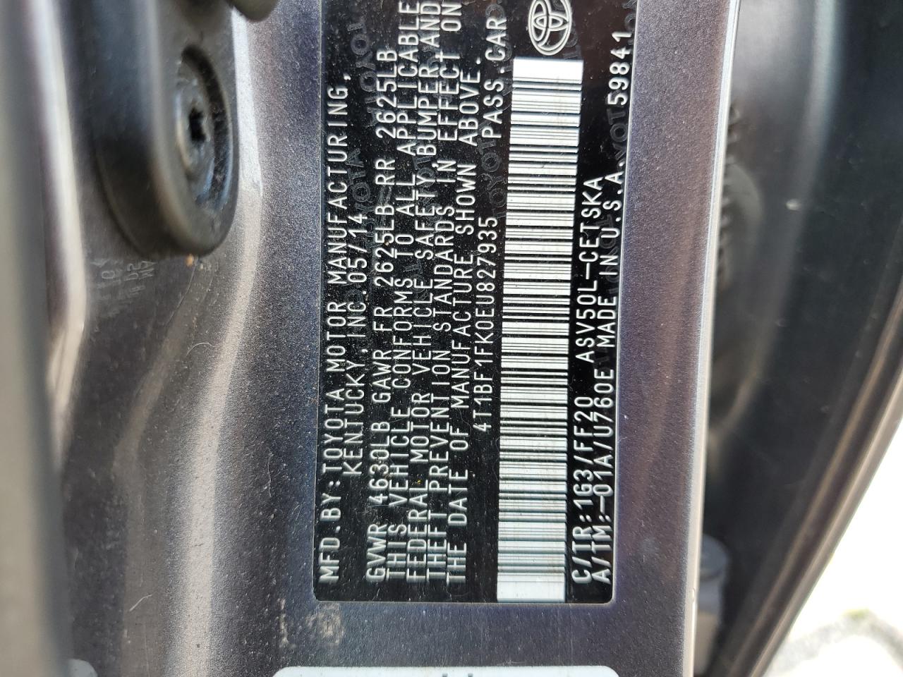 4t1bf1fk0eu827935 4T1BF1FK0EU827935 2014 Toyota Camry L