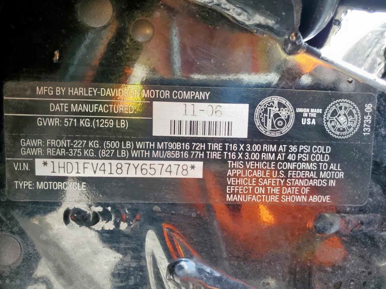 2007 Harley-Davidson Flht VIN: 1HD1FV4187Y657478 Lot: 63432625