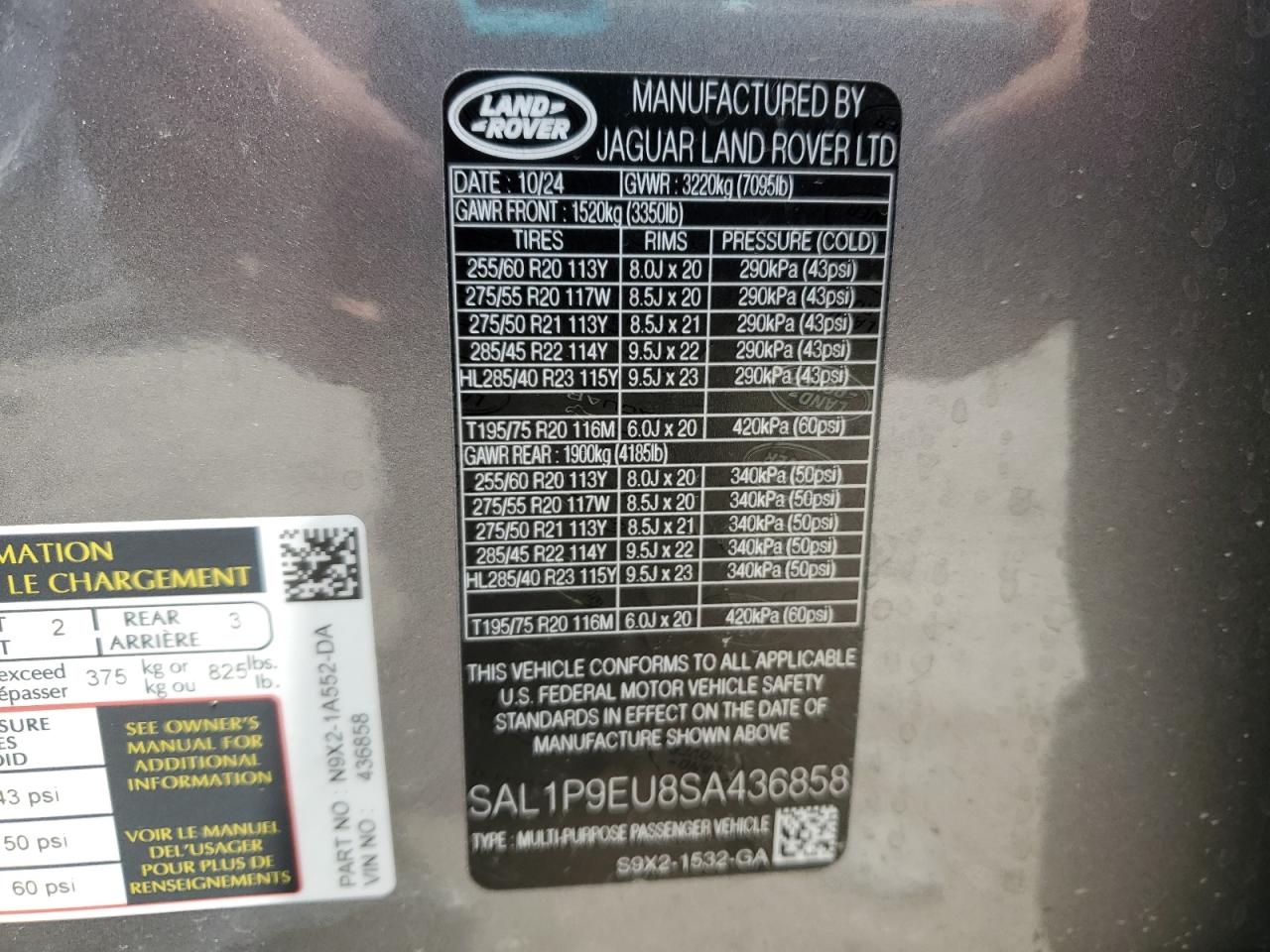 2025 Land Rover Range Rover Sport Se VIN: SAL1P9EU8SA436858 Lot: 64997395