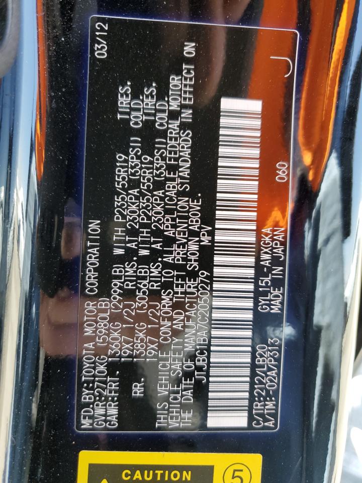 2012 Lexus Rx 450H VIN: JTJBC1BA7C2050279 Lot: 63818645