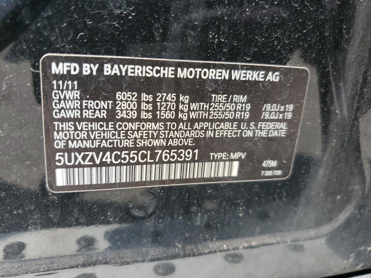 2012 BMW X5 xDrive35I VIN: 5UXZV4C55CL765391 Lot: 63816295