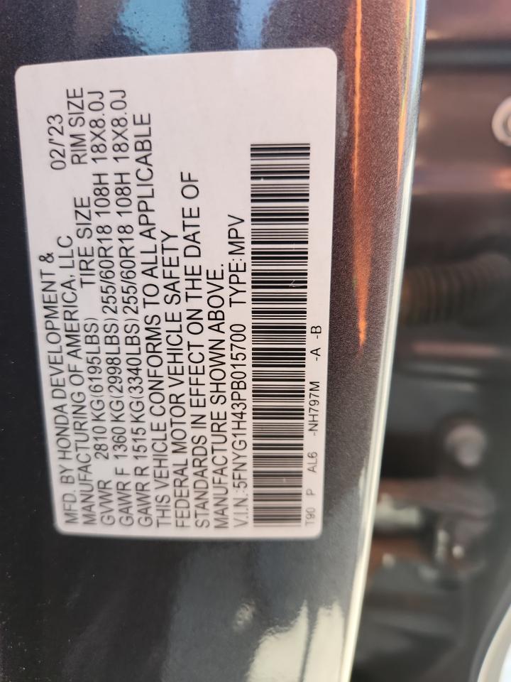 2023 Honda Pilot Exl VIN: 5FNYG1H43PB015700 Lot: 65248255